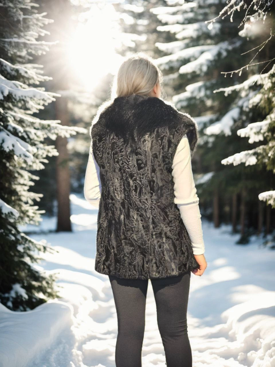 Kadın Kolsuz Hakiki Kürk - Siyah