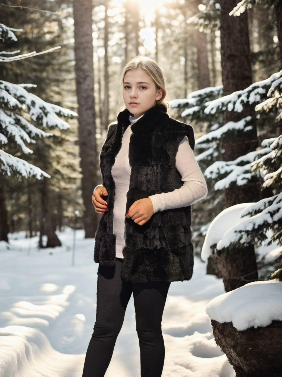 Kadın Kolsuz Hakiki Kürk - Siyah