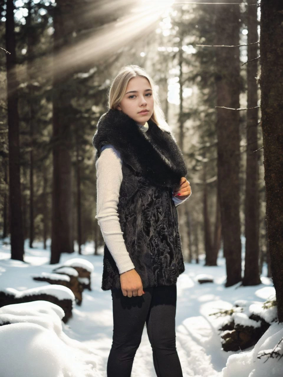 Kadın Kolsuz Hakiki Kürk - Siyah