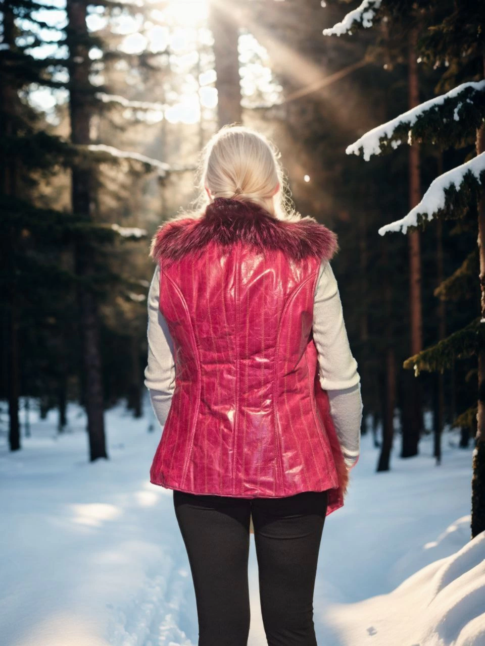 Kadın Kolsuz Hakiki Yelek - Fuşya