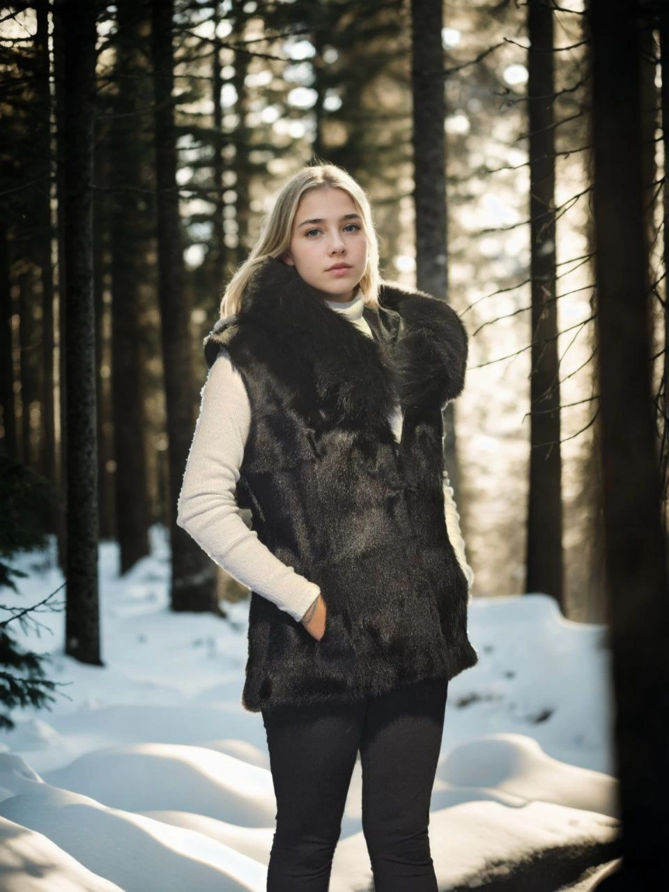 Kadın Kolsuz Kapüşonlu Yelek - Siyah