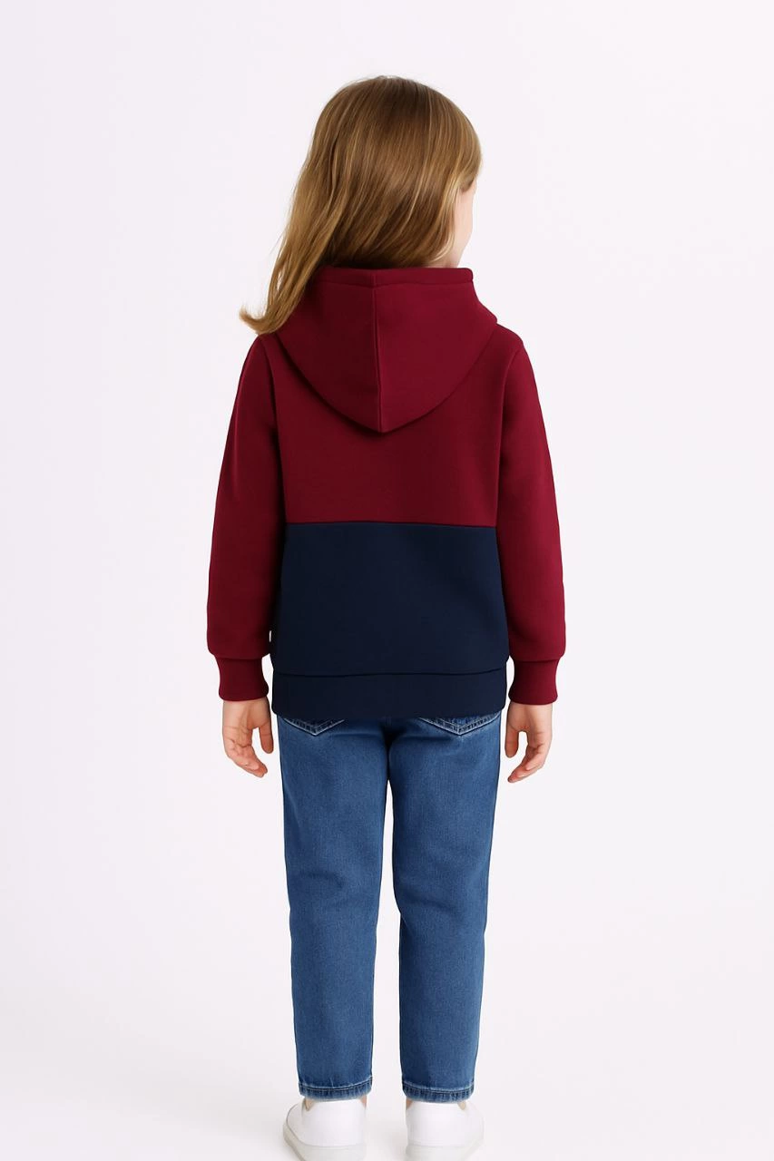 Kız Çocuk Kapüşonlu Kanguru Çepli Parçalı SweatShirt - Renkli