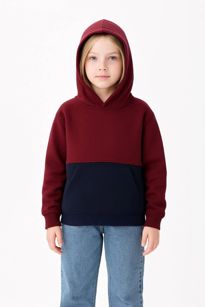 Kız Çocuk Kapüşonlu Kanguru Çepli Parçalı SweatShirt - Renkli