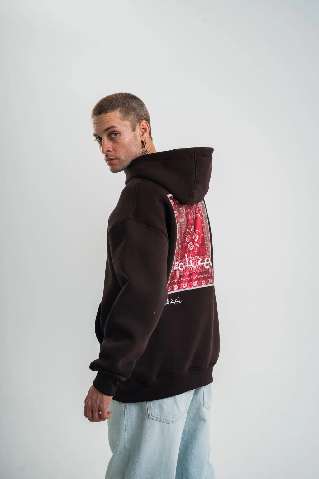 Double Oversize Kapşonlu Dijital Patchli SweatShirt - Kahve