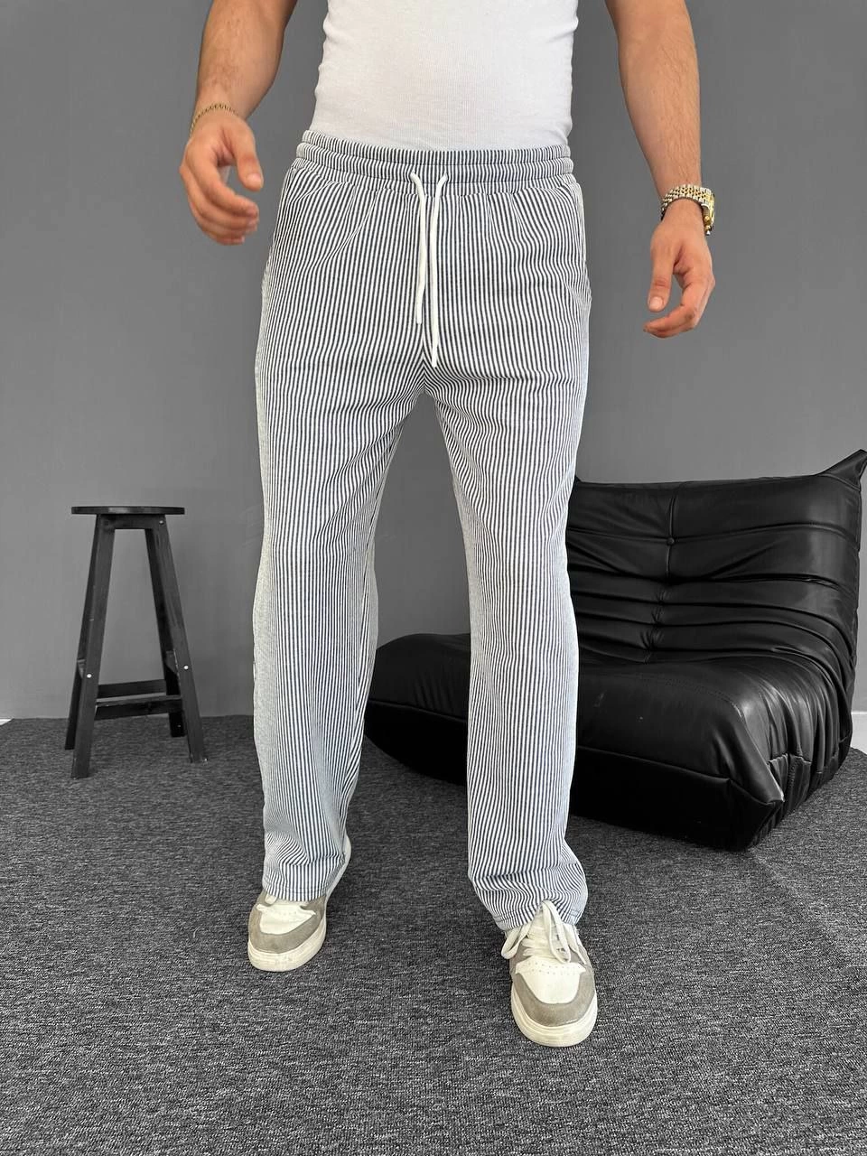 Su Yolu Çizgili Cepli Pantalon Yazlık - Gri