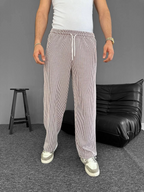 Su Yolu Çizgili Cepli Pantalon Yazlık - Kahverengi