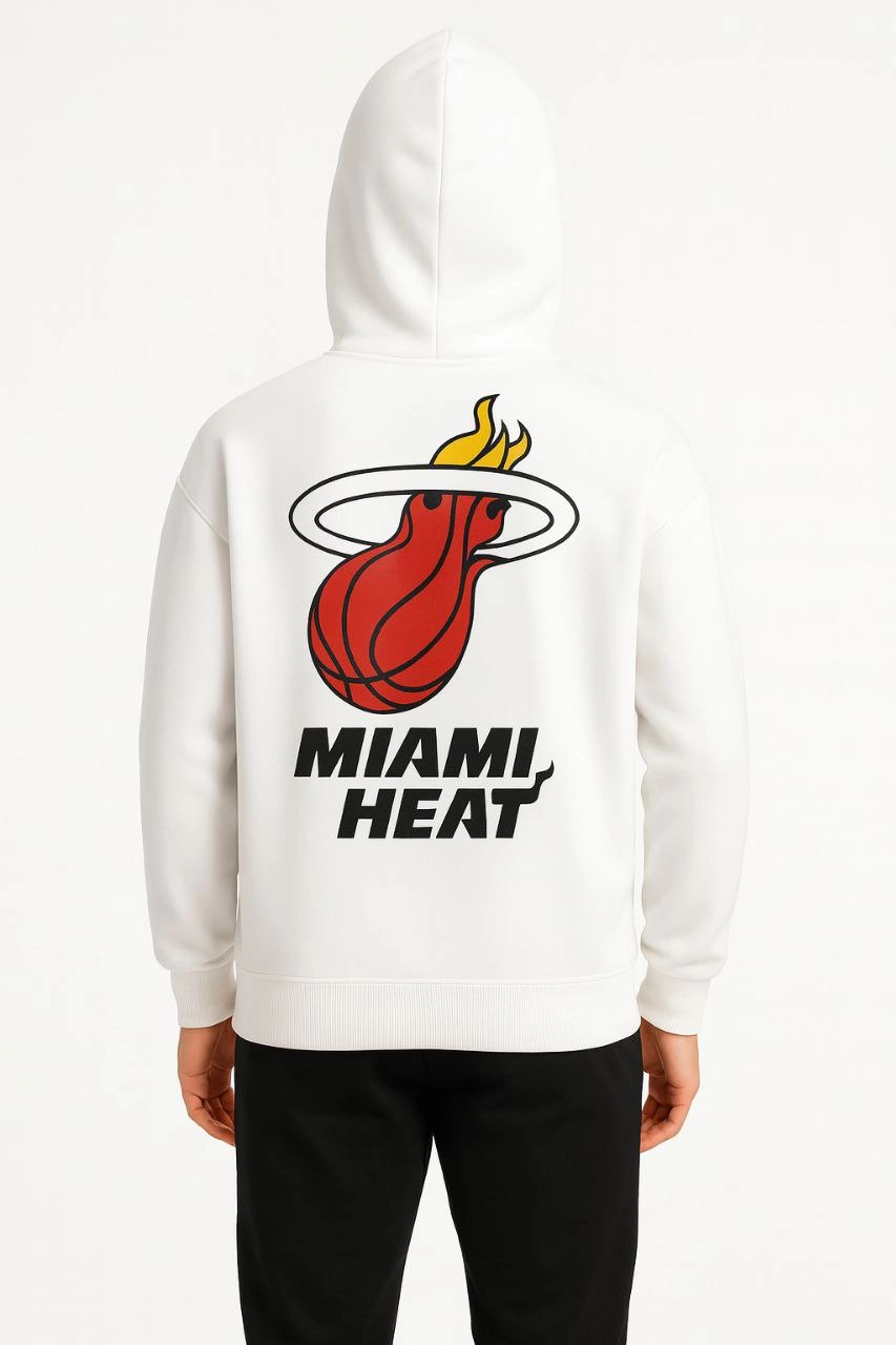 Erkek Kapşonlu Sweatshirt – Üç İplik Şardonlu Kumaş, Oversize Fit, Ön & Arka Baskılı, Kanguru Cepli, Kışlık Rahat Hoodie - Beyaz