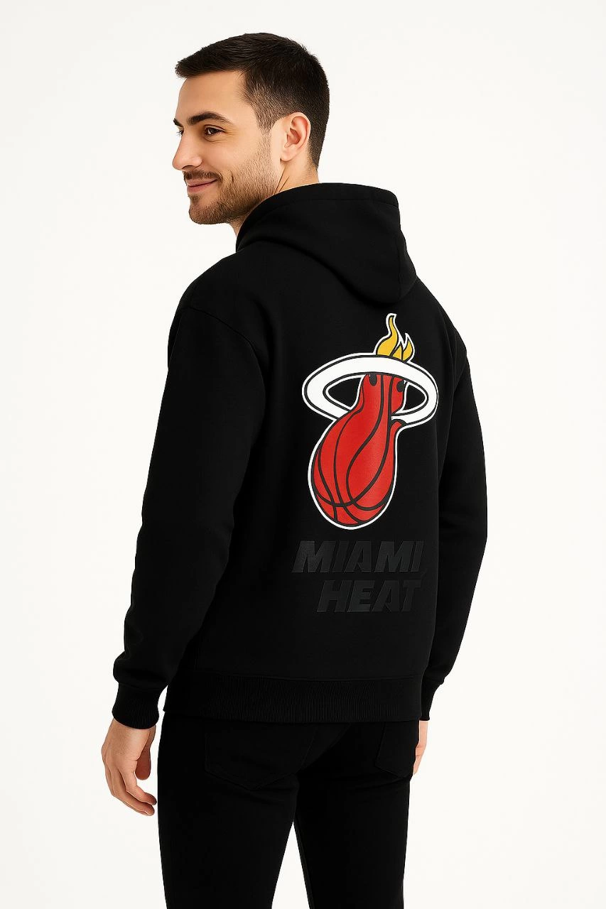 Erkek Kapşonlu Sweatshirt – Üç İplik Şardonlu Kumaş, Oversize Fit, Ön & Arka Baskılı, Kanguru Cepli, Kışlık Rahat Hoodie - Siyah